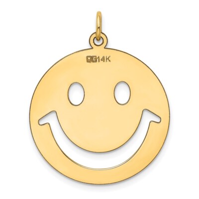 Pre-owned Diamond2deal 14k Yellow Gold Smiley Face Charm Pendant L-1.19 Inch, W-0.99 Inch 1.78 Gram