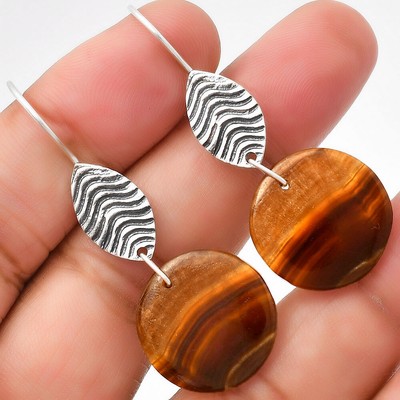 Natural Brown Fluorite 925 Sterling Silver Earrings Jewelry E-1203