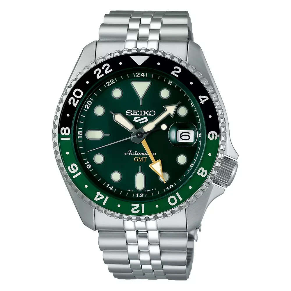 Pre-owned Seiko 5 Sports Skx Sports Gmt Green Dial Stainless Steel Watch Ssk035