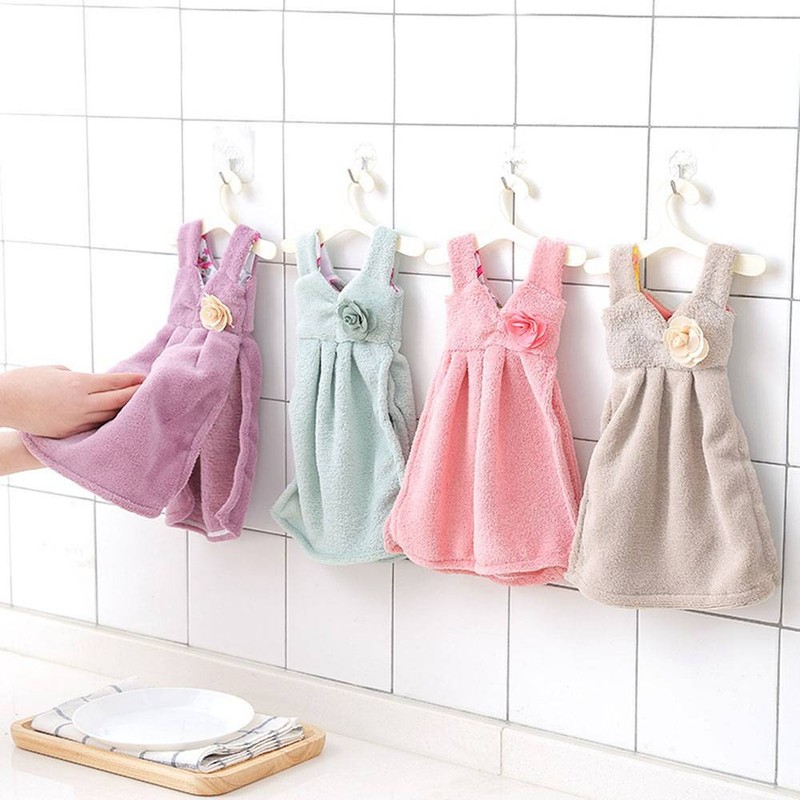 Soft Absorbent Skirt Towels Kitchen Bathroom Hanging Wipe Hand