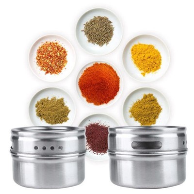 Stainless Steel Magnetic Spice Storage Jar Tins Container With Rack Holder