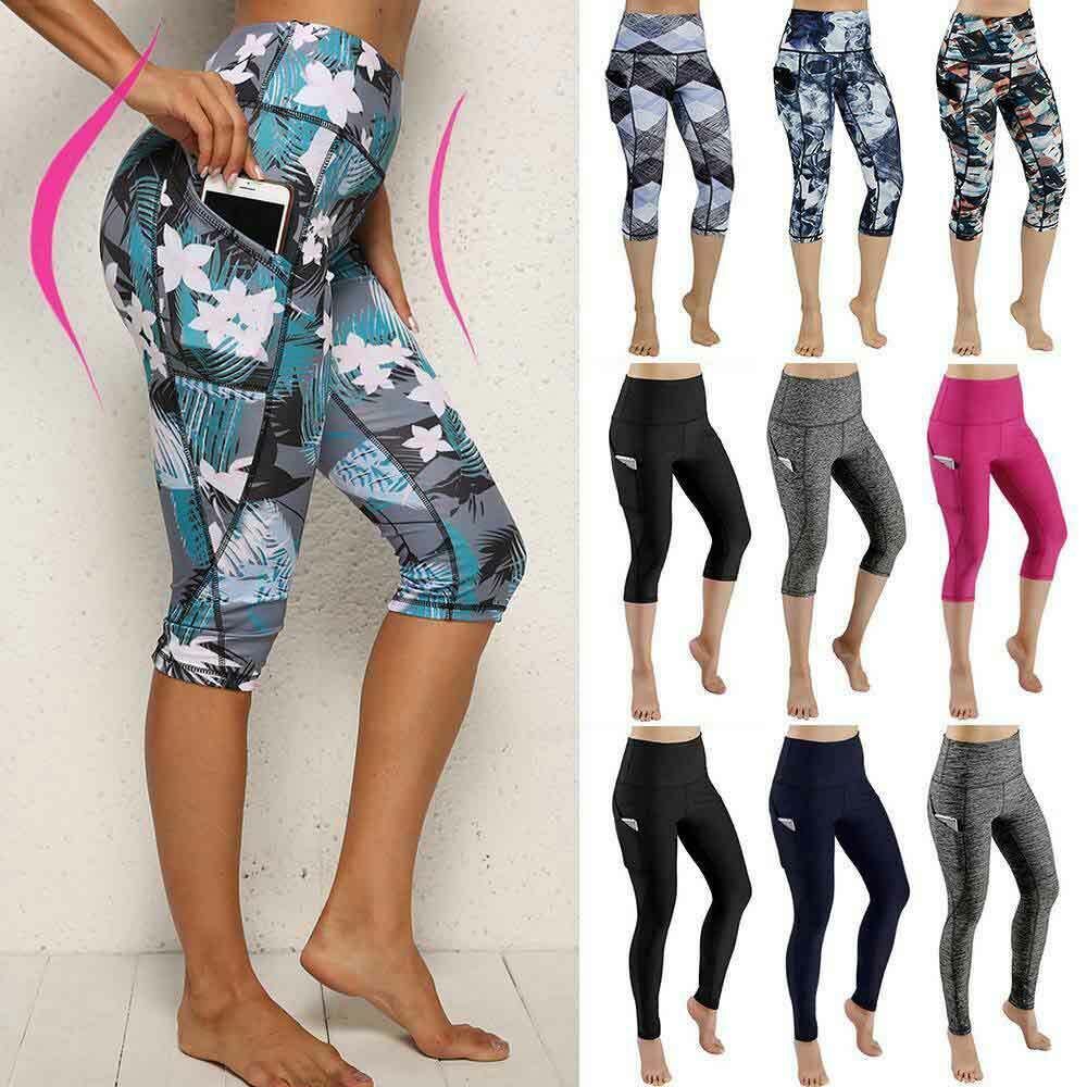 Women 3/4 Capri Yoga Pants Fitness Sports Cropped Leggings ...