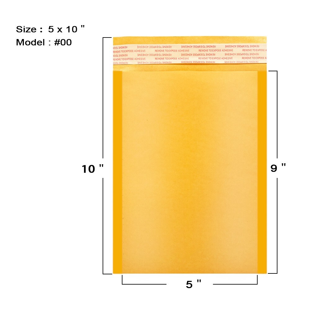 Coolpkg 250pcs #00 5x10 Kraft Bubble Padded Shipping Envelopes Mailers 5*10