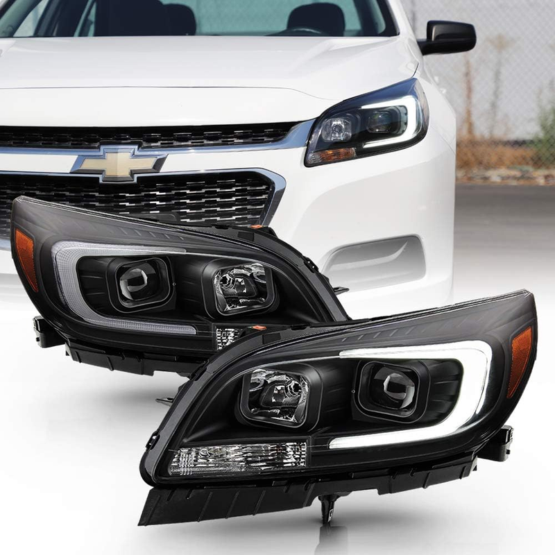 Black LED Halogen Headlights Assembly Left Right for 2013-2015 Chevy Malibu