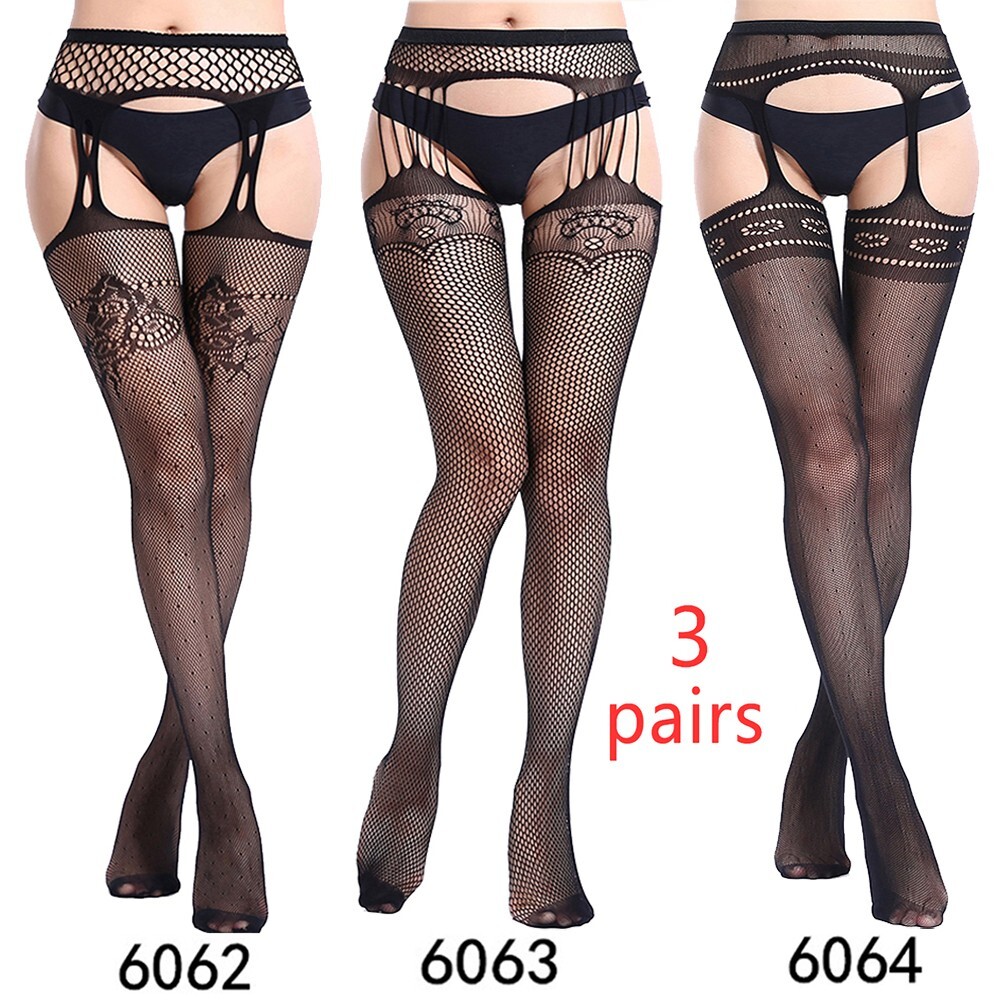 3 Pairs Sexy Stockings Lace Thigh High Stockings With garter belt Pantyhose