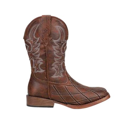 

Повседневные ботинки Roper Cross Cut Checked Round Toe Cowboy Youth Boys  M 09-01, Коричневый, Roper Cross Cut Checked Round Toe Cowboy Youth