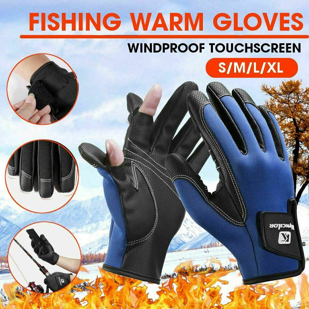 2 Seam Gloves Fishing Gloves Neoprene Fleece Waterproof Warm Full Finger Gloves