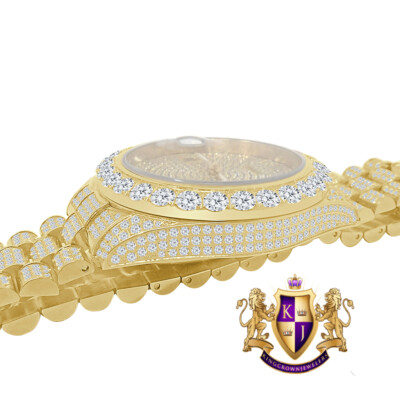 Pre-owned Usdiamondking Solitaire Solid Steel 18k Yellow Gold Finish Simulated Diamond Watch 42mm W/date