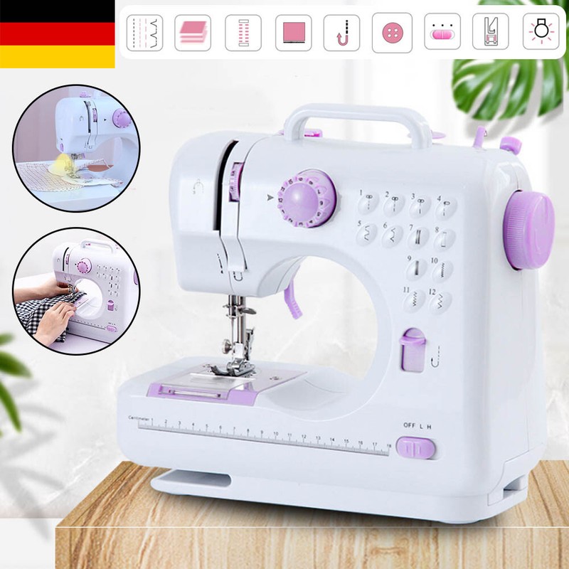 12 Stich Elektrische Mini Nähmaschine Doppelgewinde Handnähen LED Fußpedal DE