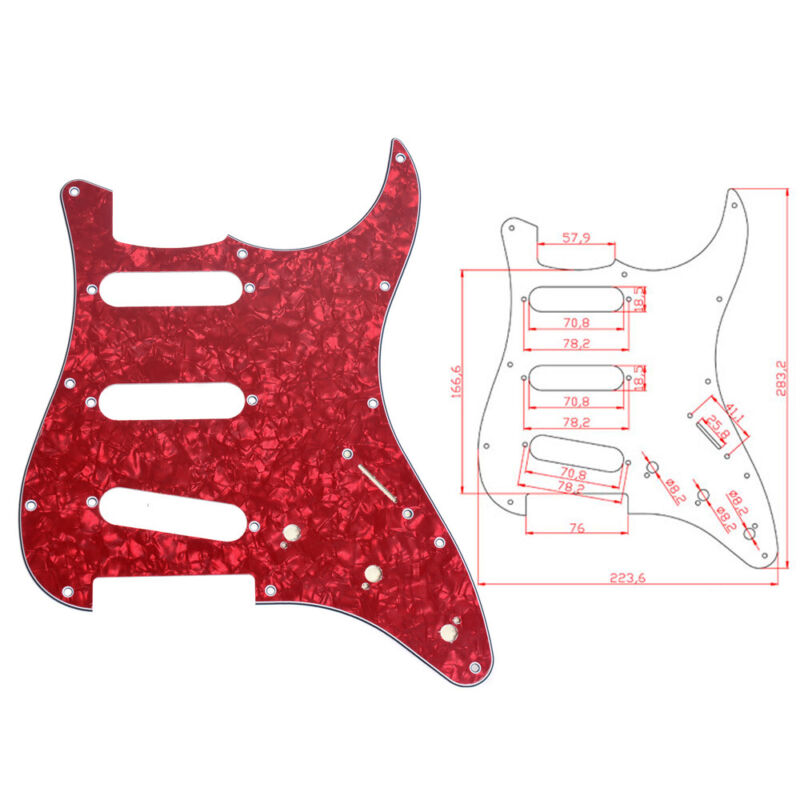 Electric Guitar Sss Pickguard For Fender Stratocaster Strat Parts 3ply Red Pearl