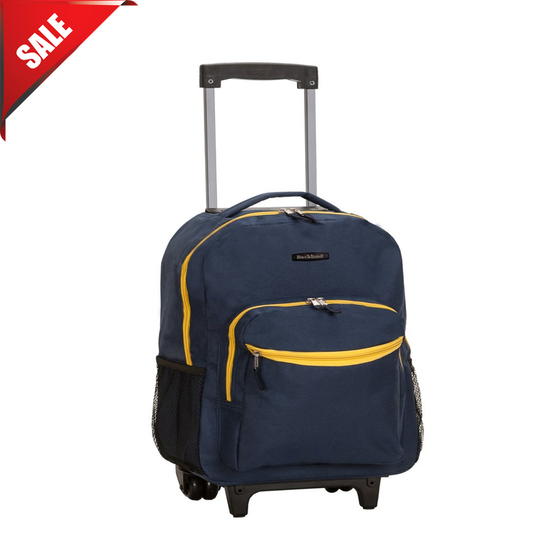 Backpack Wheels School Travel Rolling Wheeled Retractable Carry-on Handle NAVY
