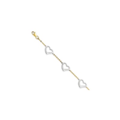 Pre-owned Superdealsforeverything Real 14kt Two-tone Heart Chain Bracelet; 7 Inch; Lobster Clasp