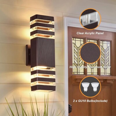 2Pcs Modern Exterior LED Wall Light Sconce Outdoor Lights Porch Up Down Fixtures