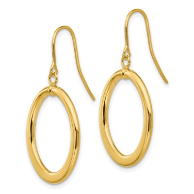 Pre-owned Superdealsforeverything Real 14kt Yellow Gold Polished Tapered Flat Oval Dangle Earrings