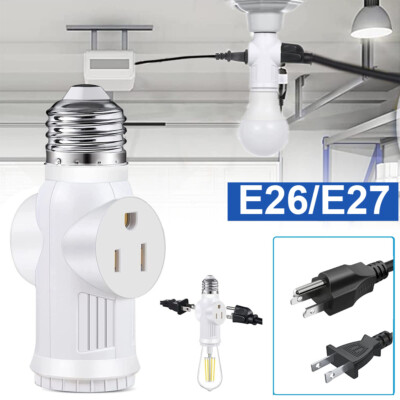 2/3 Prong Plug Light Socket Adapter Converter E26/E27 Light Bulb Outlet Adapter