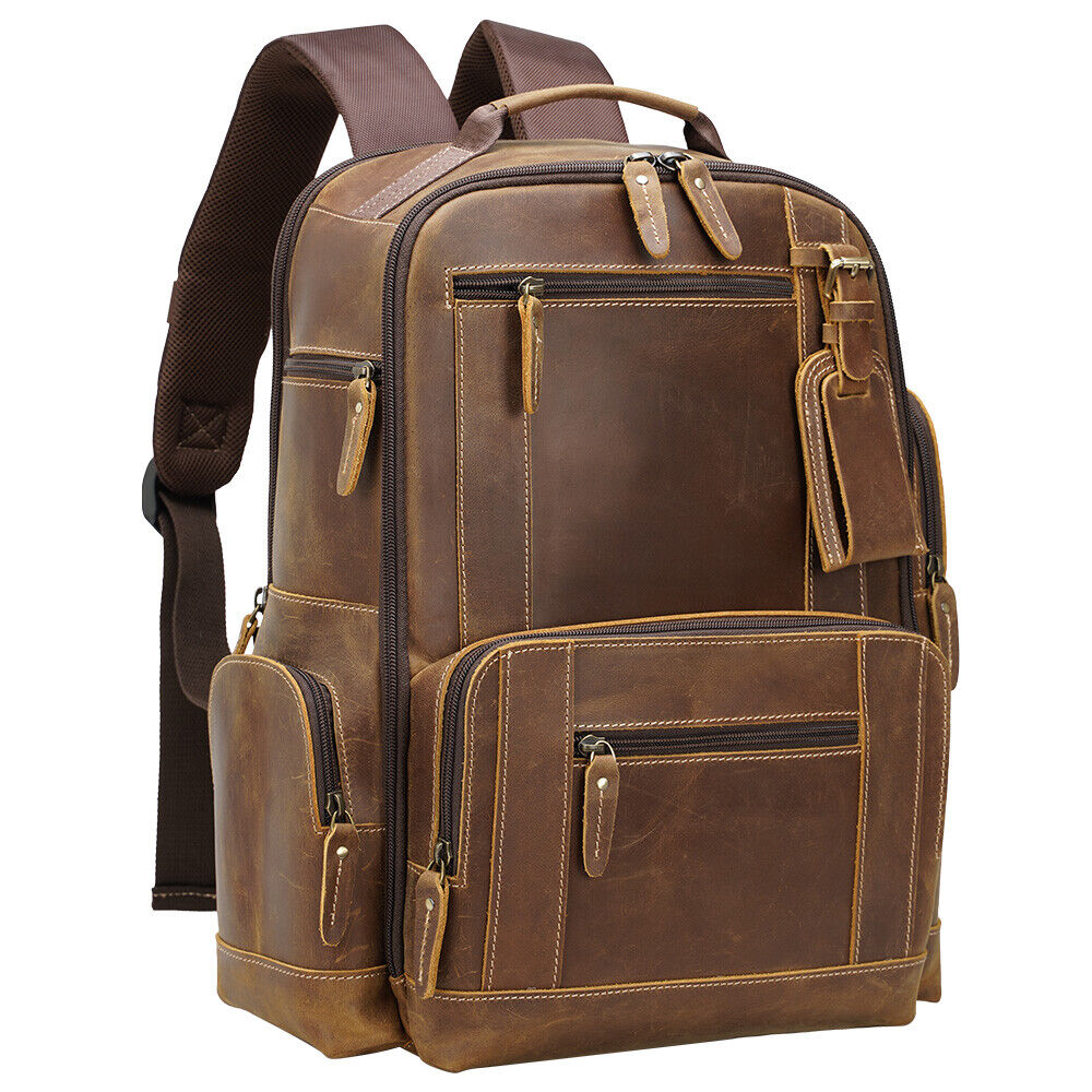 Men Genuine Leather Travel Backpack Daypack 17