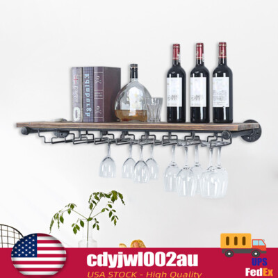 Wine Rack Hanging Glass Holder Shelf Wall Mount Champagne Rack Bar Decor 36'' US