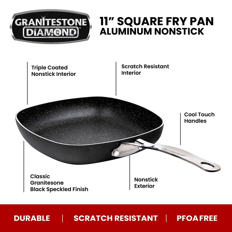 Heavy Duty Ultimate Nonstick Square Frying Pan Cookware Scratch Resistant Grill