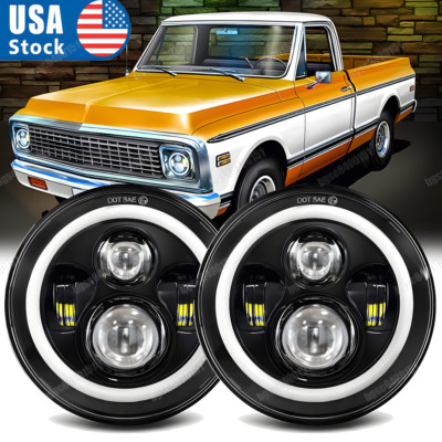 Pair for Chevy Bel Air 1955-1957 7'' Inch Halo LED Headlights Hi/Lo DRL Turn H4