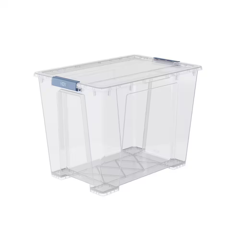 HDX Storage Tote Bin 68 Qt Clear Stackable Container With Lid Heavy Duty Wheels