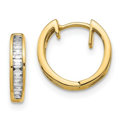 Pre-owned Superdealsforeverything Real 14kt Yellow Gold Baguette Diamond Hinged Hoop Earrings