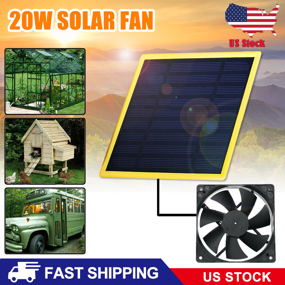 20W Solar Powered Panel Exhaust Roof Attic Fan Air Ventilation Vent Fan Outdoor
