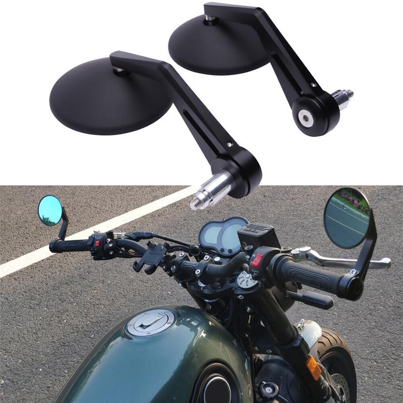 Specchietti Retrovisori Moto CNC Alluminio Per Benelli Leoncino 500, 800, BN600, BN300 | Lente Blu Antiriflesso, Filettatura Interna Manubrio | Nero