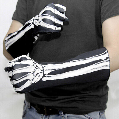 2X Unisex Halloween Cosplay Skull Skeleton Bone Gloves Full Finger Warm Gloves