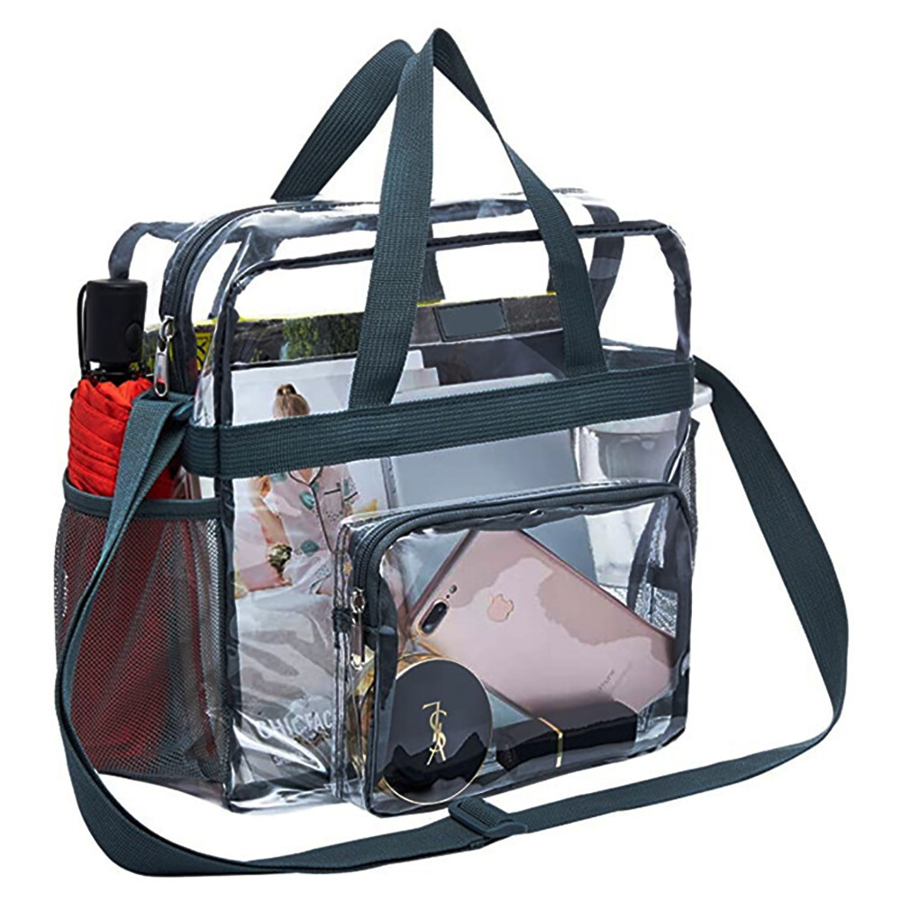 Clear PVC Tote Pack Bag Transparent Handbag Zip Purse Stadiu