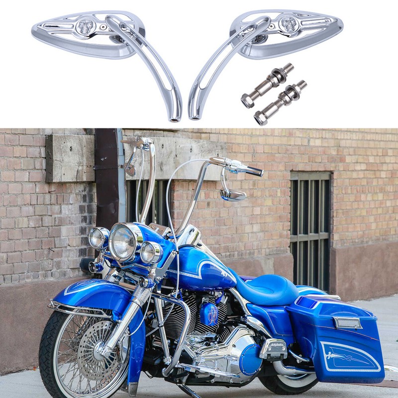 Chrome Motorcycle Skull Mirrors For Harley Davidson Road Kin