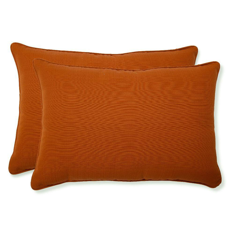 Solid Orange Rectangular Outdoor Lumbar Throw Pillow 2-Pack