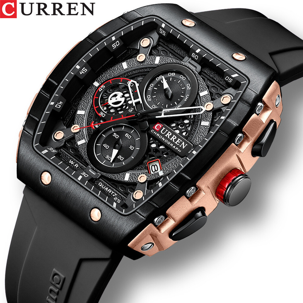 CURREN Men Rectangle Watch Fashion Chronograph Wristwatch Boy Girl Sport Watches