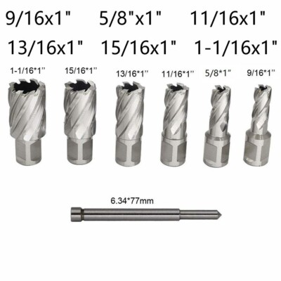 6pc Set Annular Cutter 3/4'' Weldon Shank 9/16 11/16 5/16 5/8 Magnetic Drill Bit