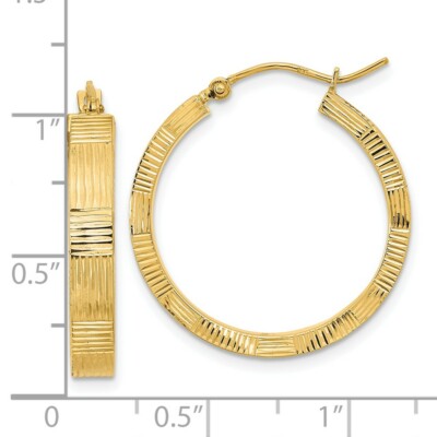 Pre-owned Skyjewelers Real 14kt Yellow Gold Polished Patterned Hoop Earrings