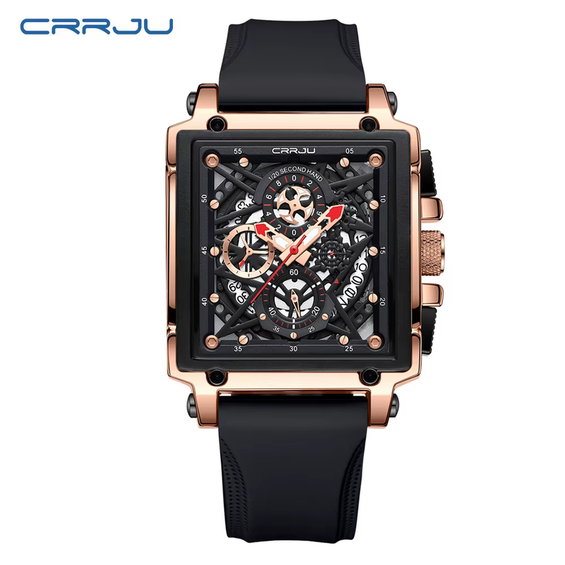 Fashion Sports Watches with Large Dial Unique RectangularHollow Design Quartz Wr