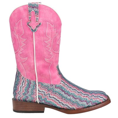 

Roper Glitter Waves Round Toe Cowboy Youth Girls Pink Casual Boots 09-018-1901-, Розовый, Roper Glitter Waves Round Toe Cowboy Youth