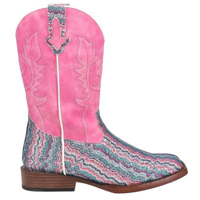 Roper Glitter Waves Round Toe Cowboy Youth Girls Pink Casual Boots 09-018-1901-