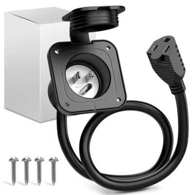 15Amp 125V AC Power Inlet Port Plug Integrated 18'' Ext Cord  for RV Trailer Boat
