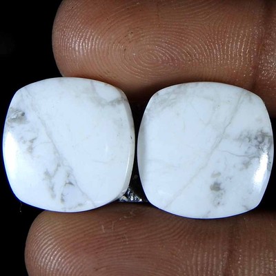 23.65 Ct Natural White Howlite Cushion Pair Cabochon 15x14x3 Loose Gemstone