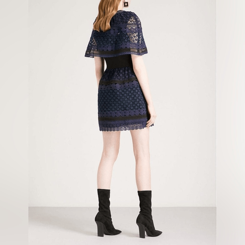 Pre-owned Self-portrait Self Portrait Guipure Cape Lace Dress In Blue In Multicolor