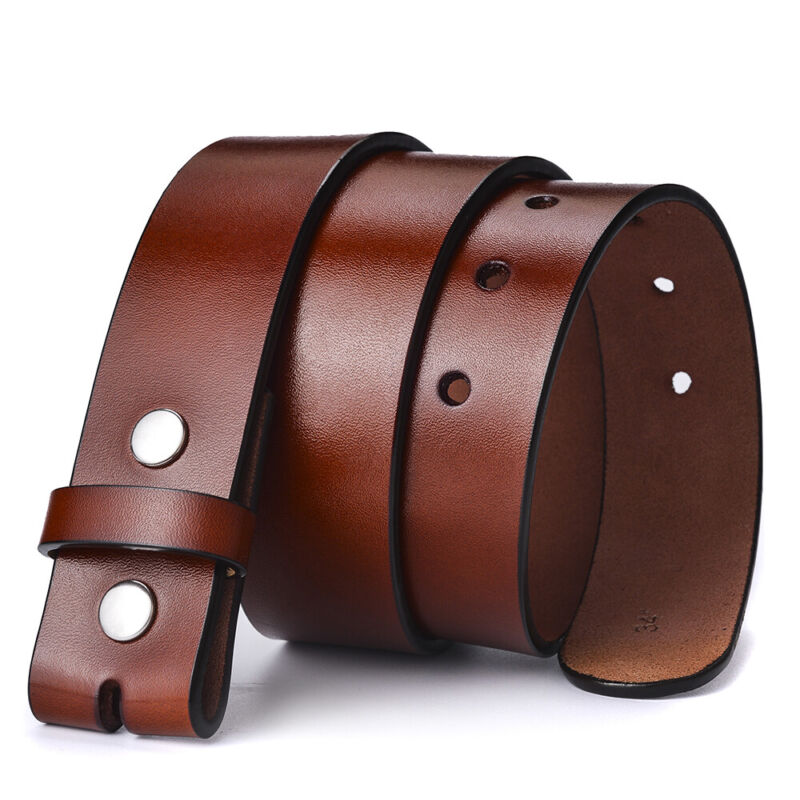 38mm Mens Leather Belt Black Genuine Leather Strap For Pin Buckle Without Buckle
