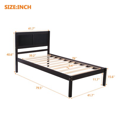 Wood Twin Size Platform Bed Frame w/ Headboard Simple Elegant Solid For Bedroom