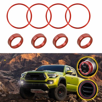 Alloy AC Air Vent + AC Climate Control Combo Knob Trim Red For Tacoma 2016-2023