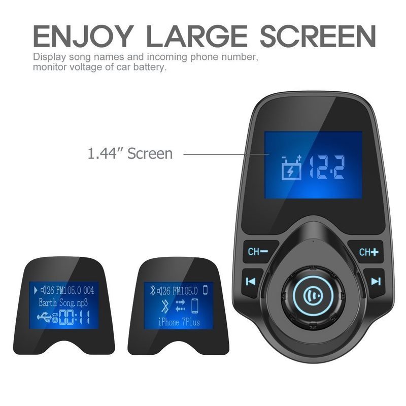 Nulaxy Wireless In-Car Bluetooth FM Transmitter Radio Adapter Car Kit W 1.44 Inc