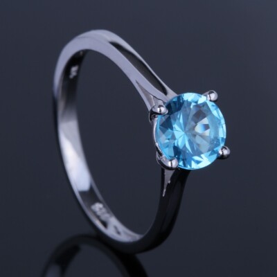 New Swiss Blue Topaz Anniversary Wedding Women Simple Style Ring Sterling Silver