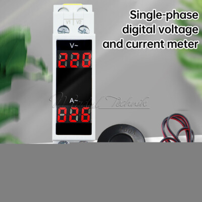 AC 80-500V 1-100A DIN Rail AC Ammeter Digital Display Voltage Current Meter