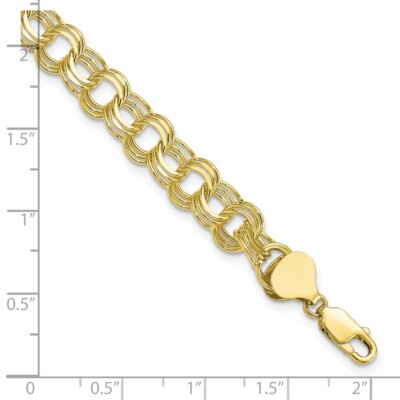 Pre-owned Skyjewelers Real 10kt Yellow Gold Triple Link Charm Chain Bracelet; 8 Inch; Lobster Clasp