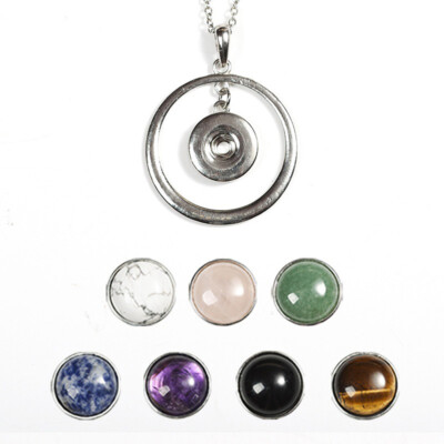 1pc DIY 7 Chakra Crystal Beads Snap Chunk Button Pendant Chain Necklace Gemstone