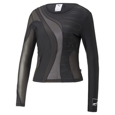 Puma Uptown B.T.W. Графический пуловер с круглым вырезом и длинным рукавом, женская черная рубашка Cas