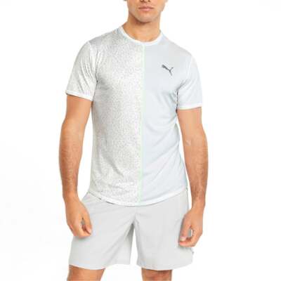 

Puma Graphic Crew Neck Short Sleeve Running TShirt Mens White Casual Tops 521402, Белый, Puma Graphic Crew Neck Short Sleeve Running TShirt